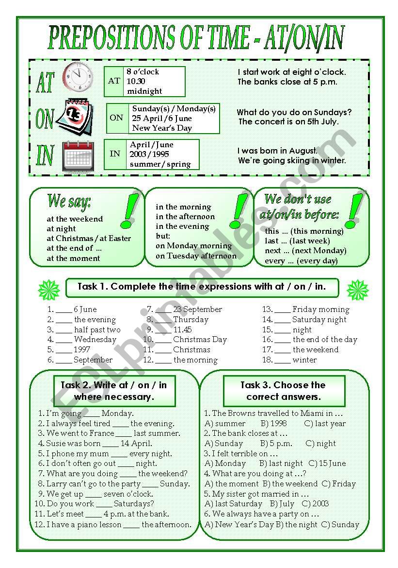 PREPOSITIONS OF TIME (AT / ON / IN)