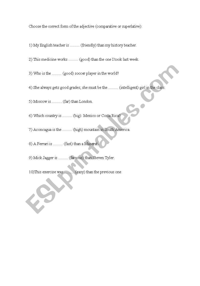 comparative- superlative worksheet