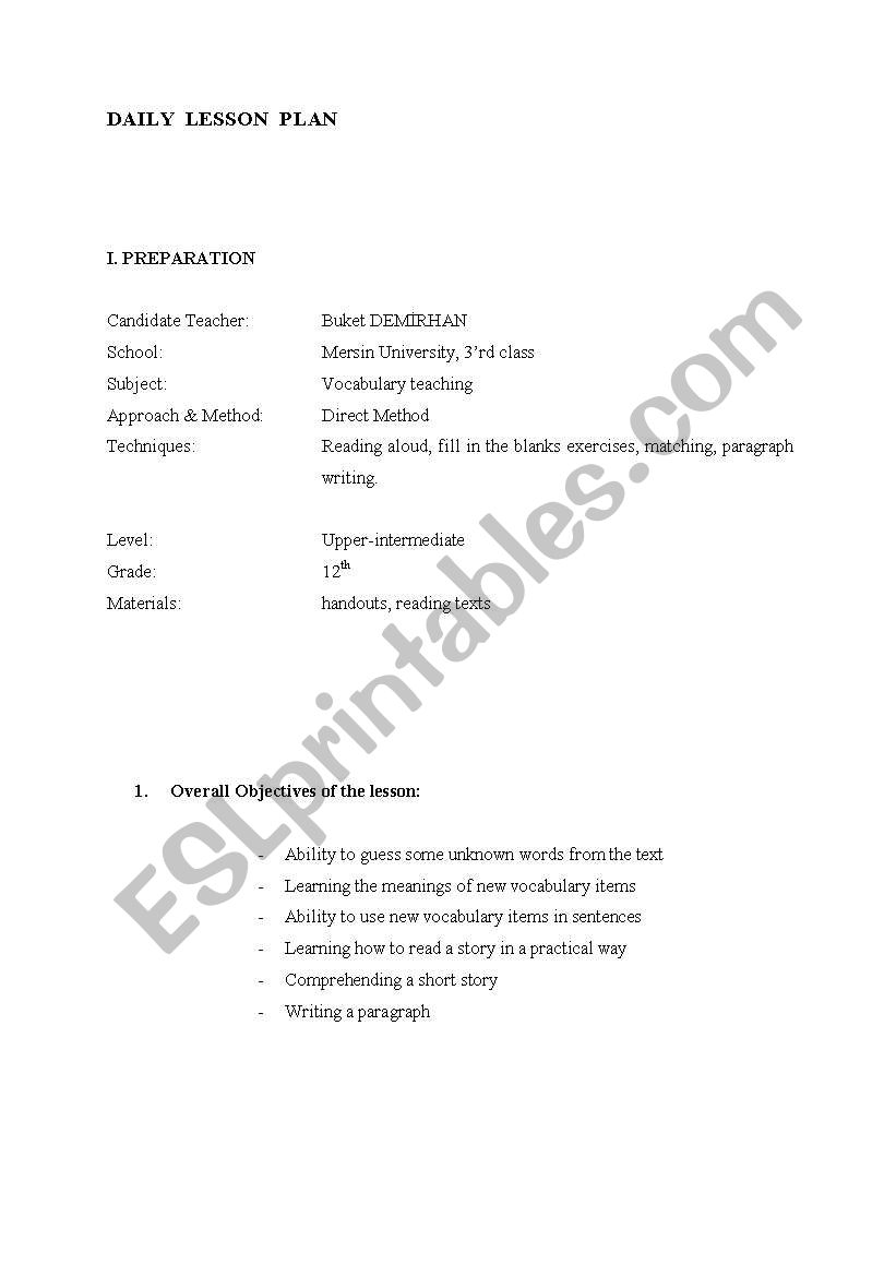 Reading Lesson Plan worksheet