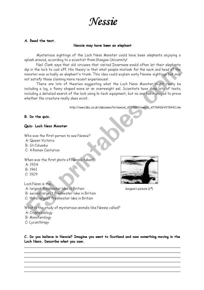 Nessie worksheet worksheet