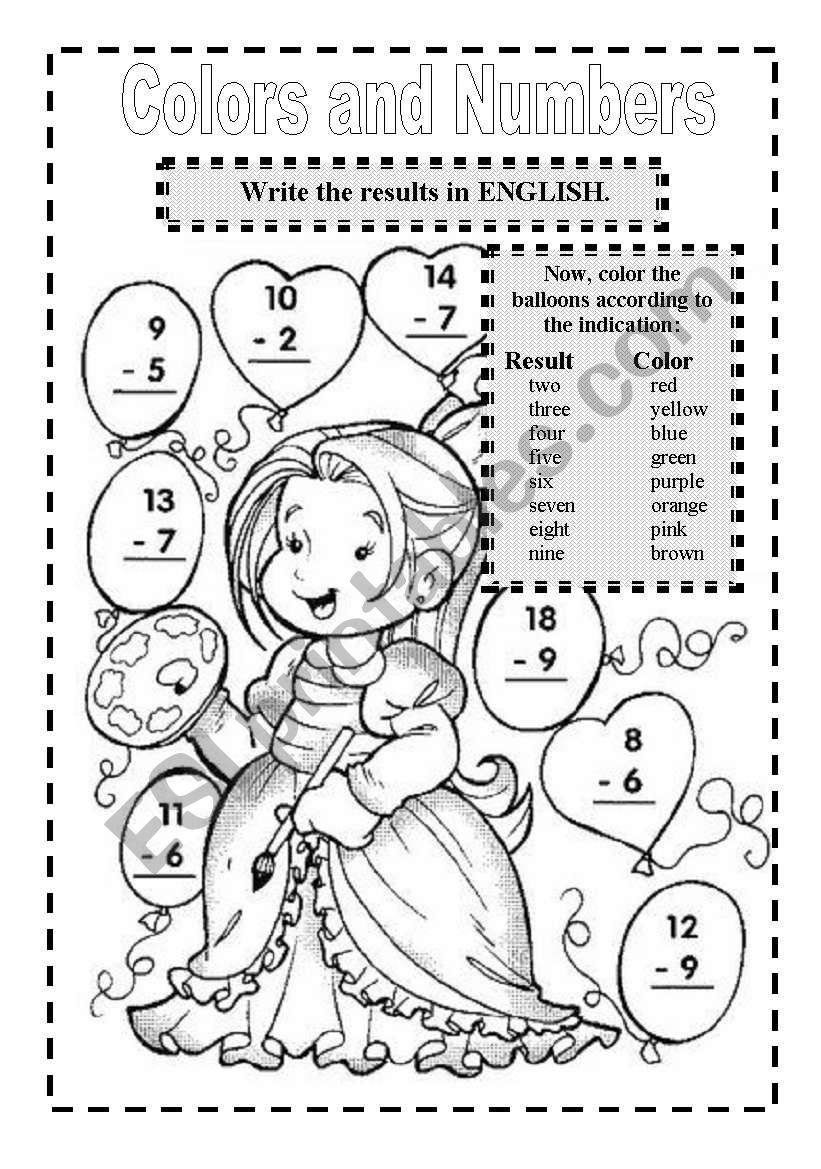 COLORS AND NUMBERS worksheet