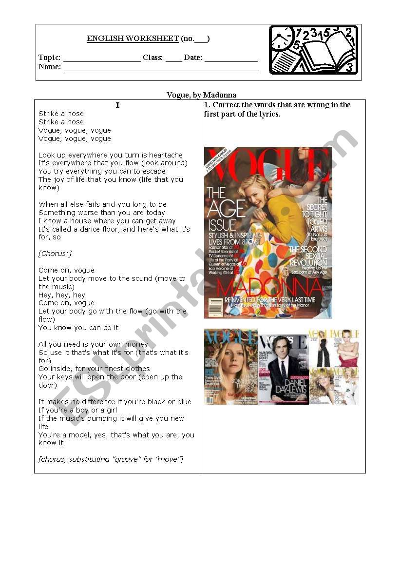 Vogue worksheet