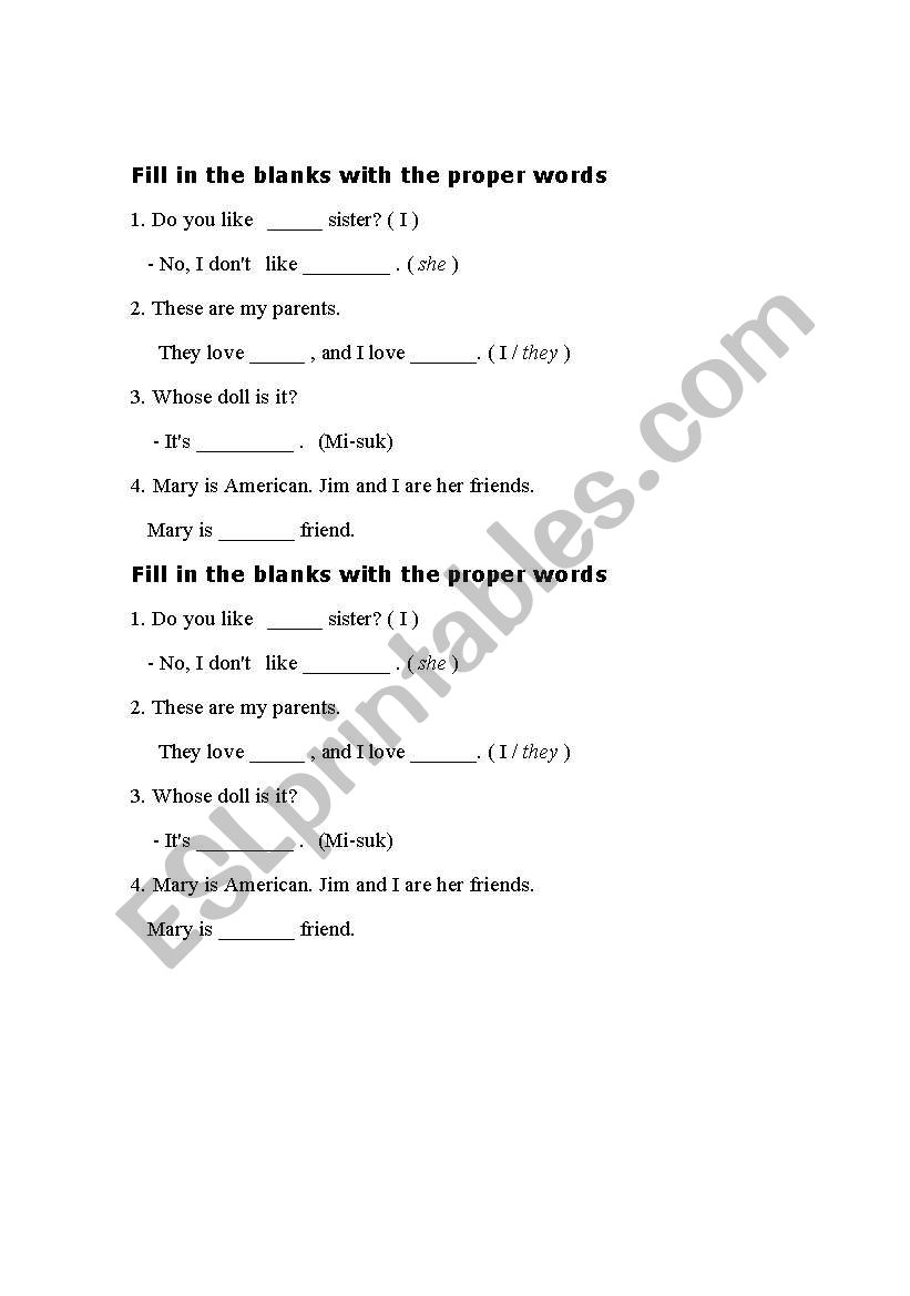 pronouns worksheet