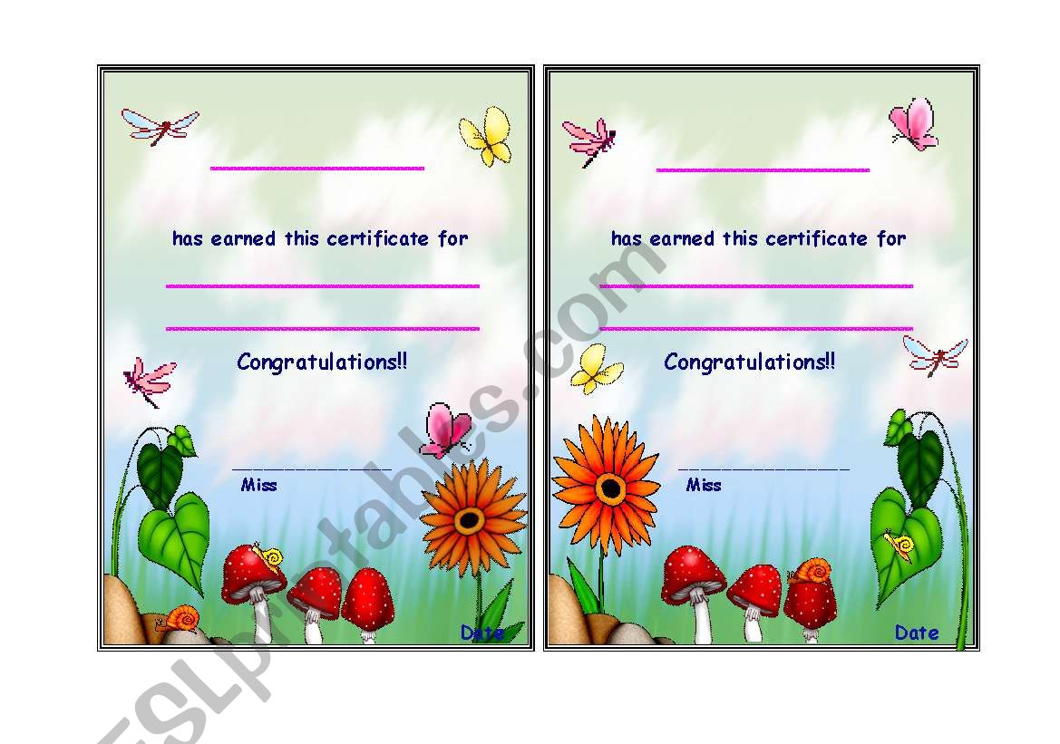 Award for girls worksheet