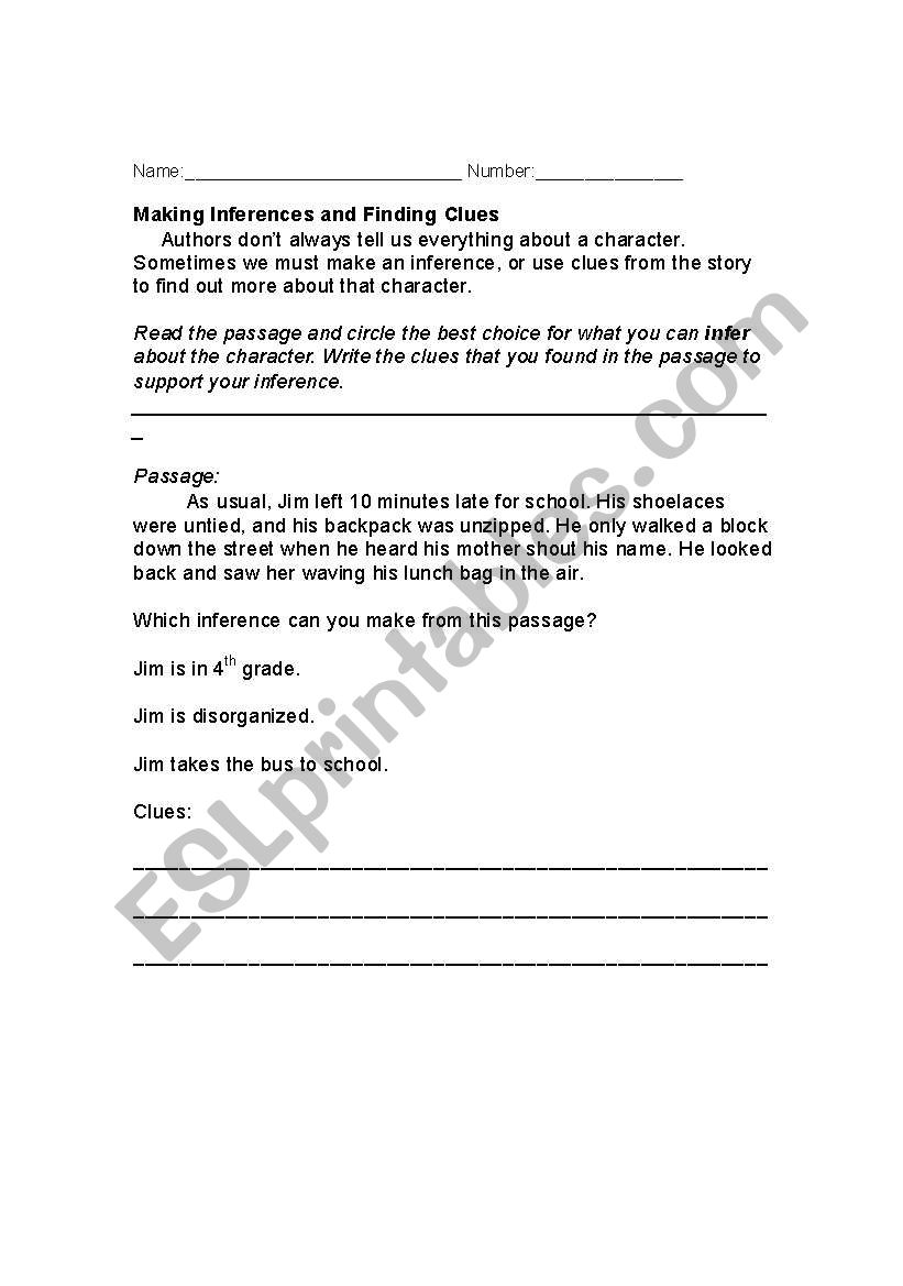 Making Inferences worksheet