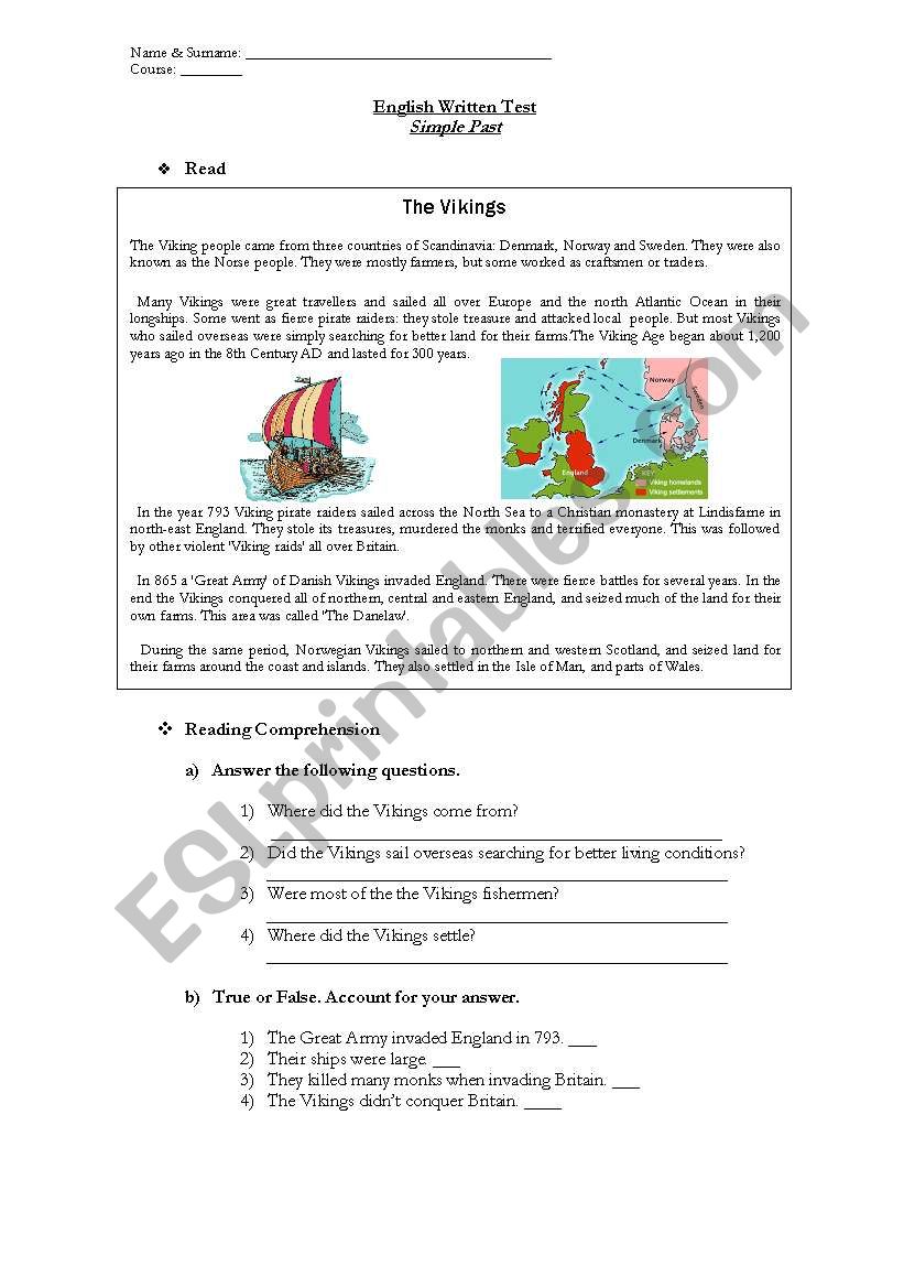 The Vikings worksheet