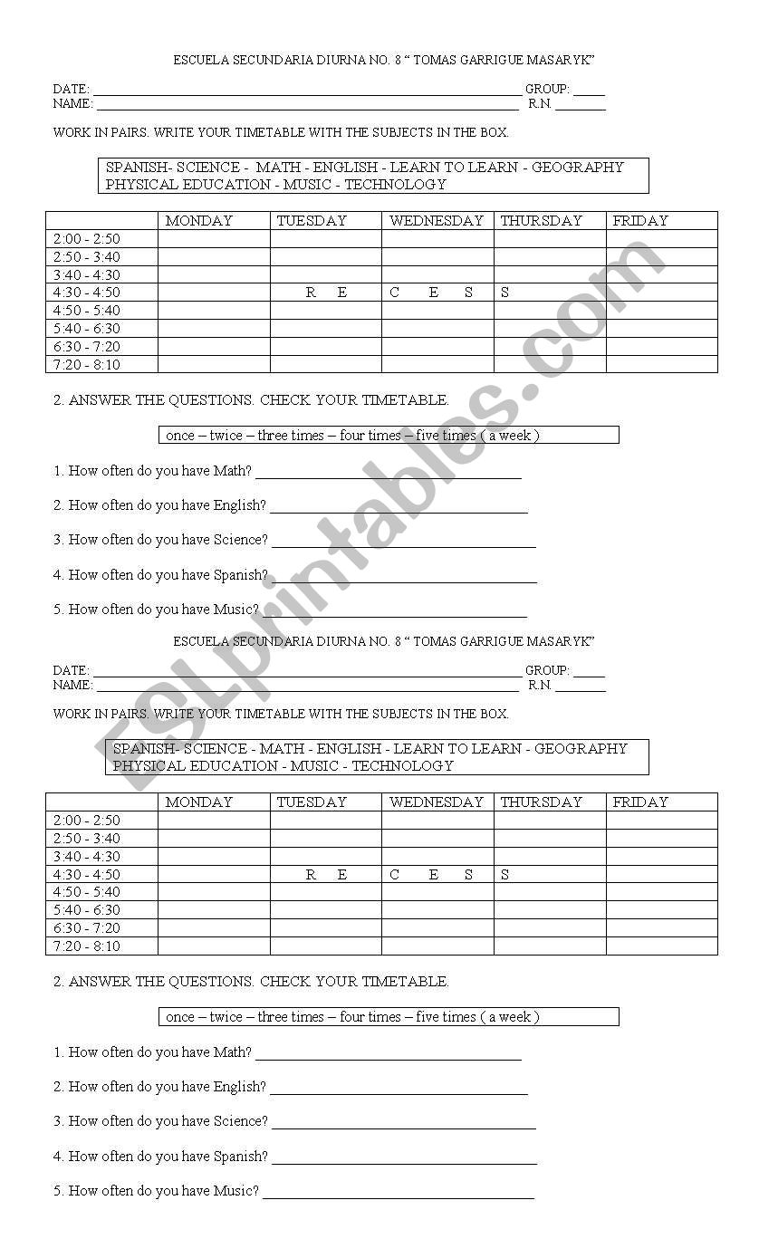 subjets worksheet