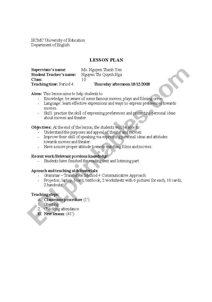 Theater and Movies worksheet