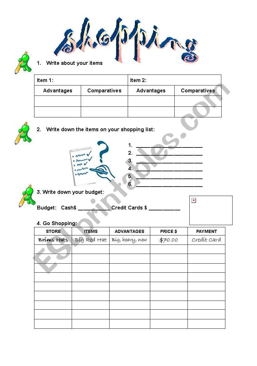 B) Shopping - Students Worksheet (shopping with comparatives)