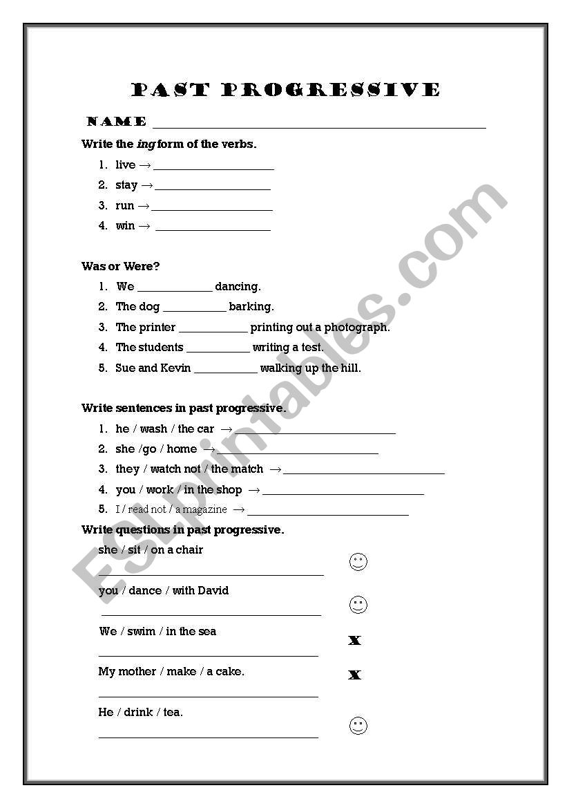 past progressive worksheet