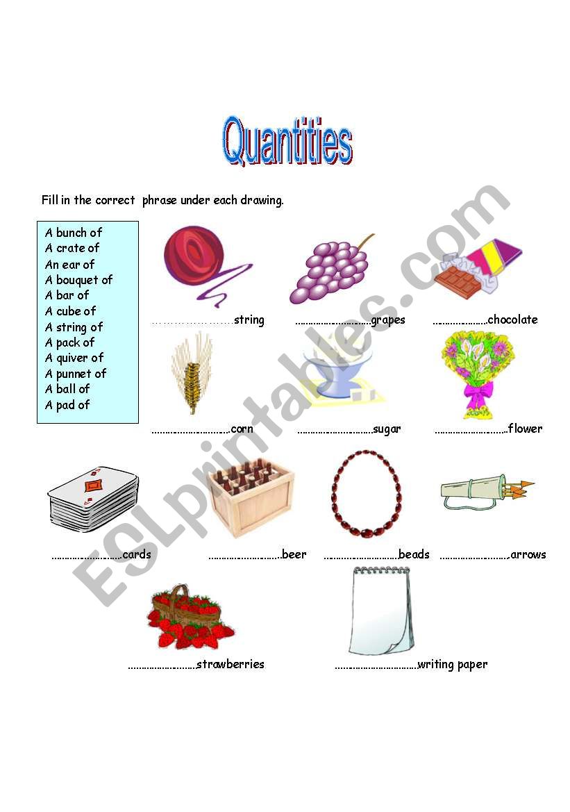 Food Quantity worksheet