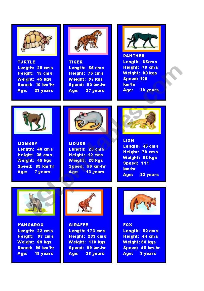 Card Game on Comparatives 2/2 worksheet