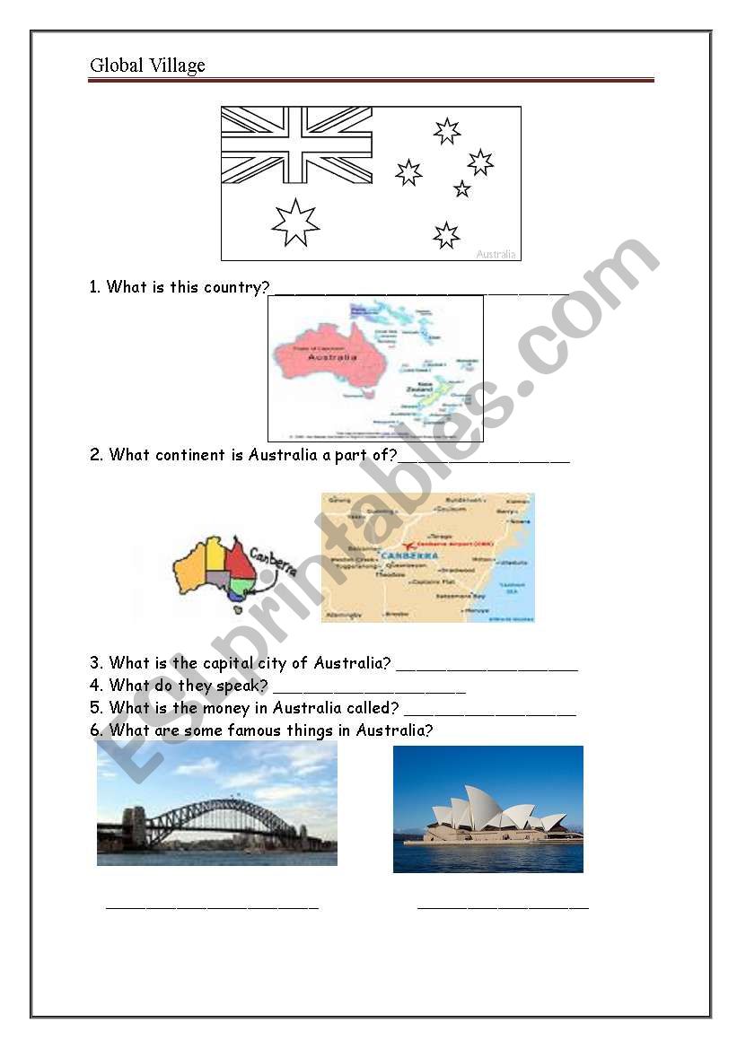 Australia worksheet
