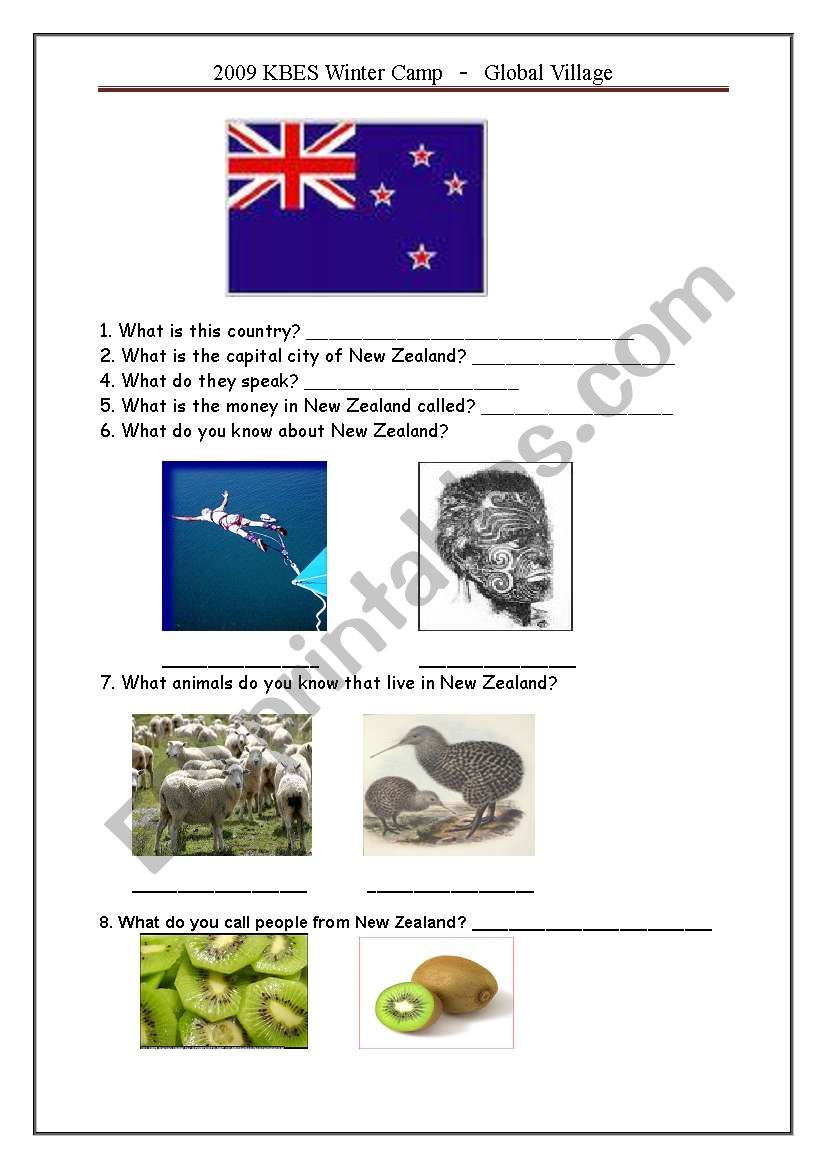 New Zealand worksheet