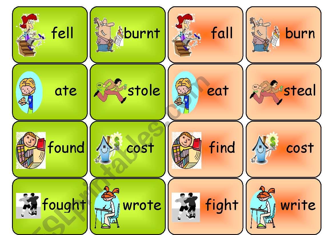 irregular verbs- memory game worksheet