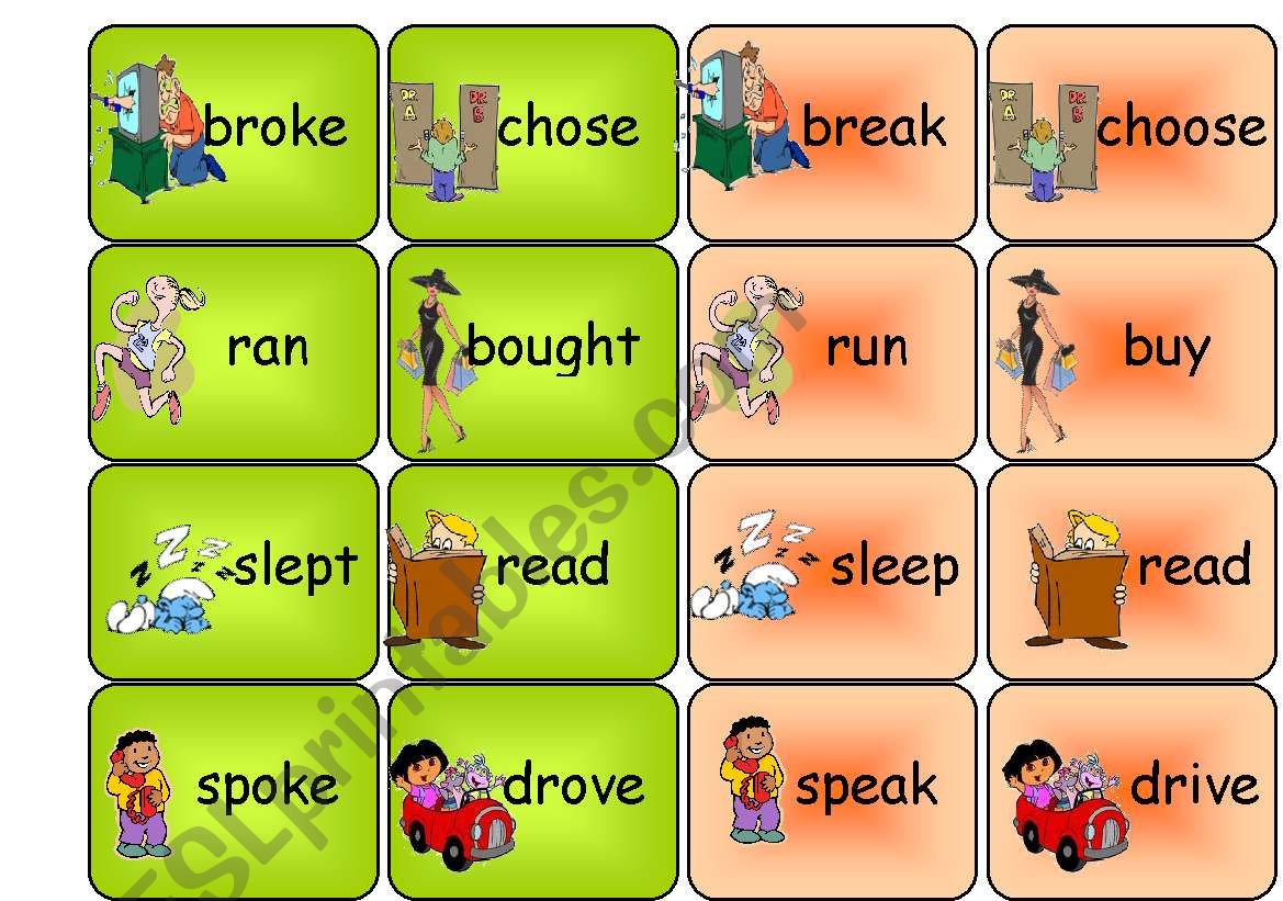 irregular verbs- memory game worksheet