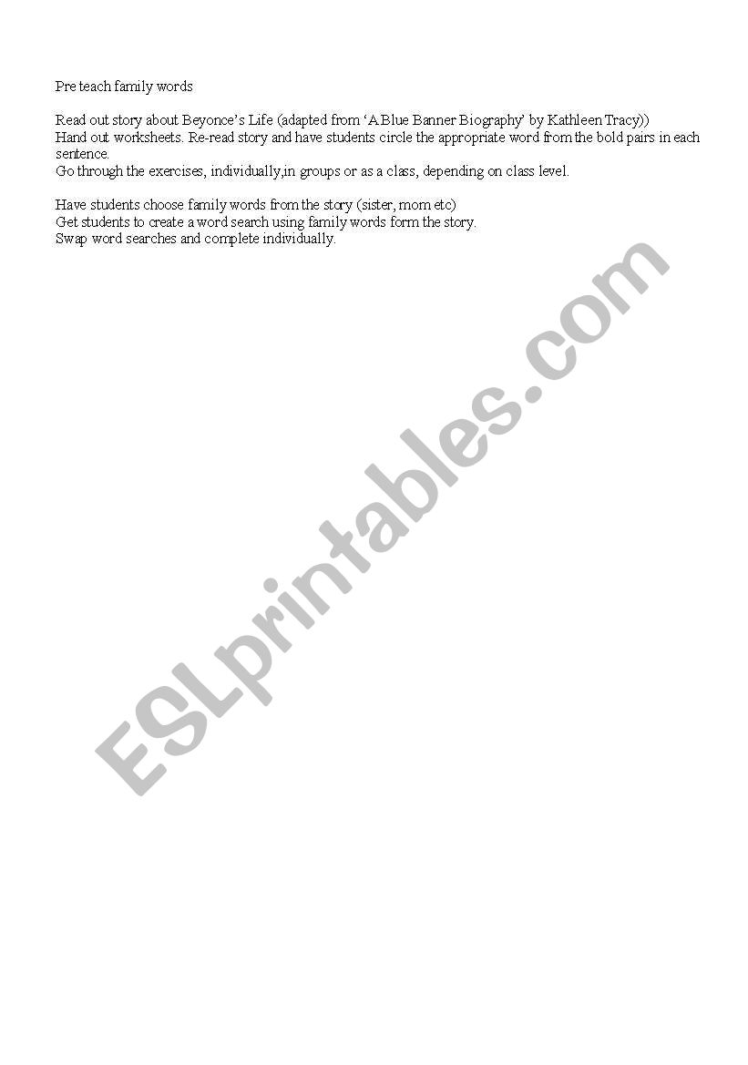 Family worksheet
