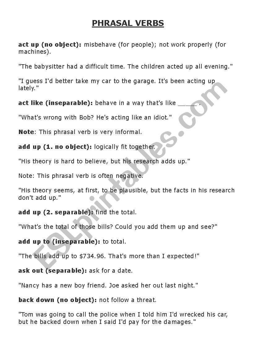 phrasal verbs worksheet