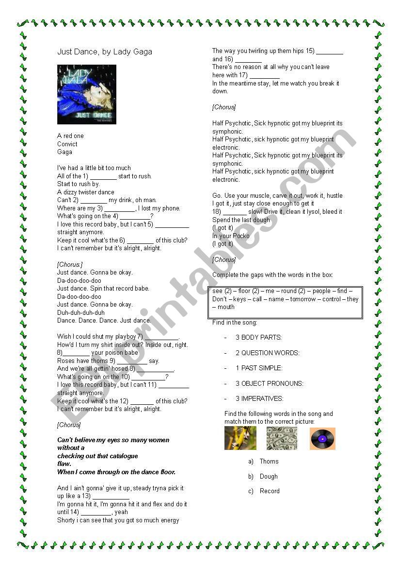 Just Dance, by Lady Gaga worksheet