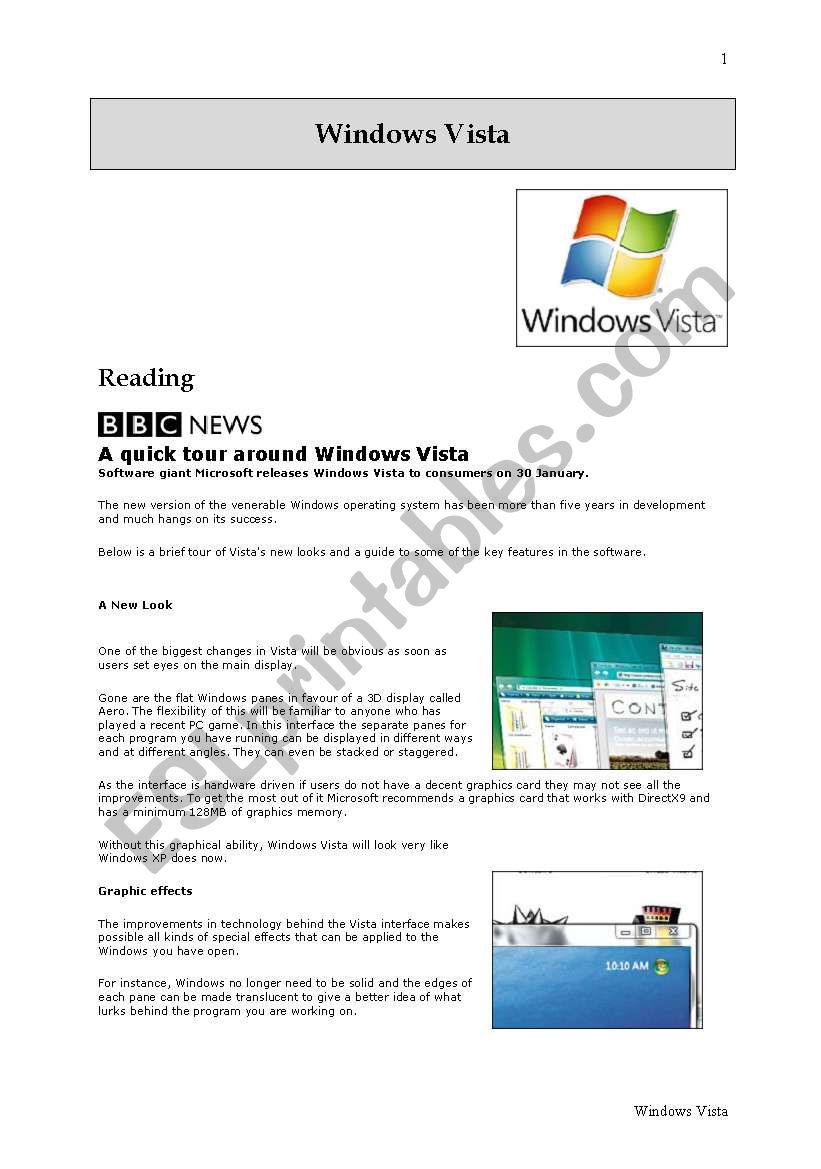 Windows Vista worksheet