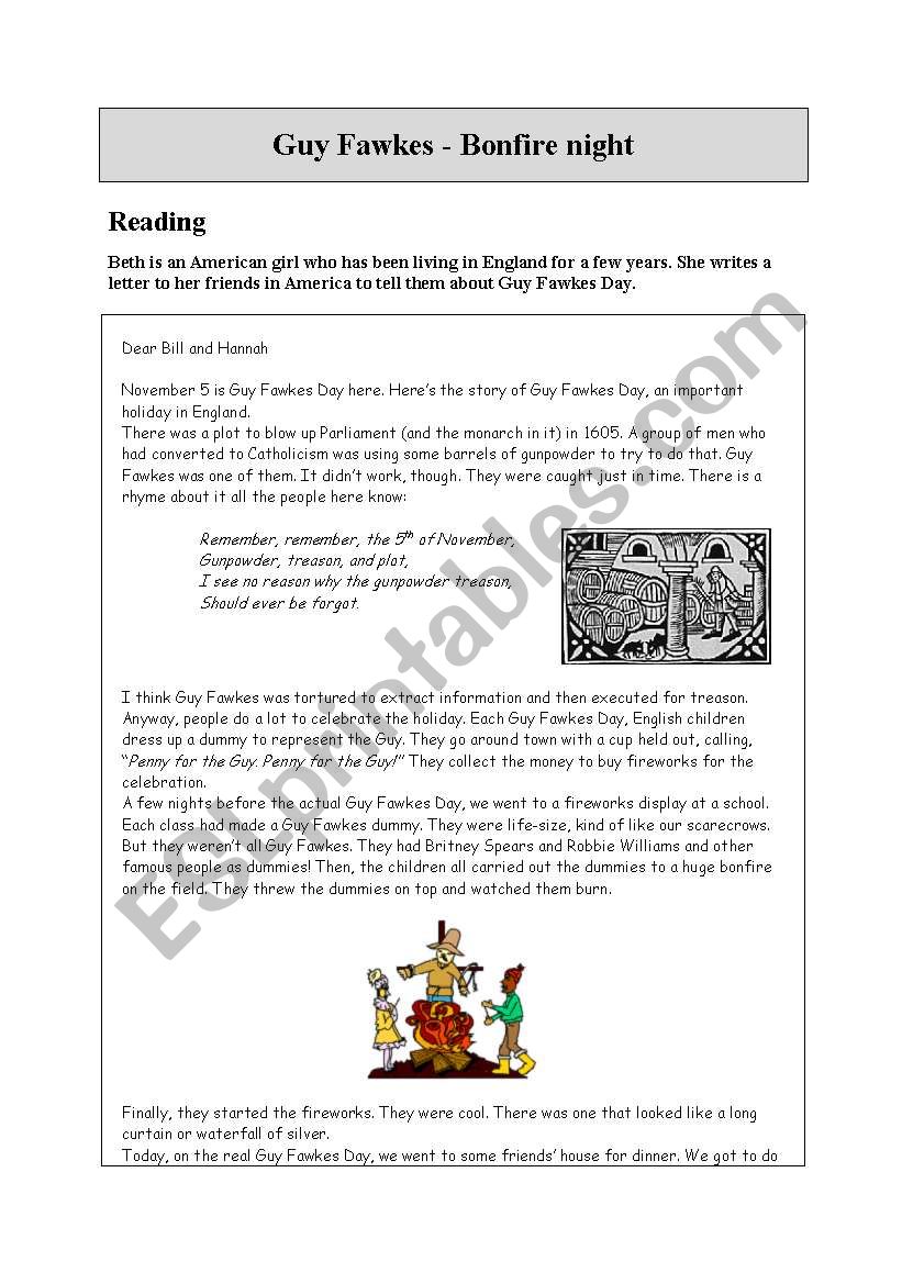 Guy Fawkes - Bonfire Night worksheet