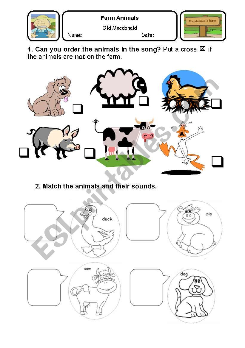 Old Macdonald Video Activity worksheet