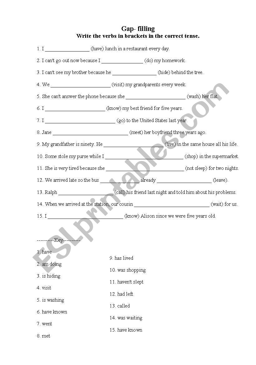 Review of tenses worksheet