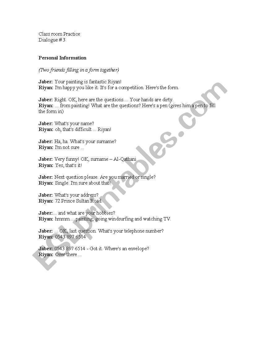 conversation worksheet