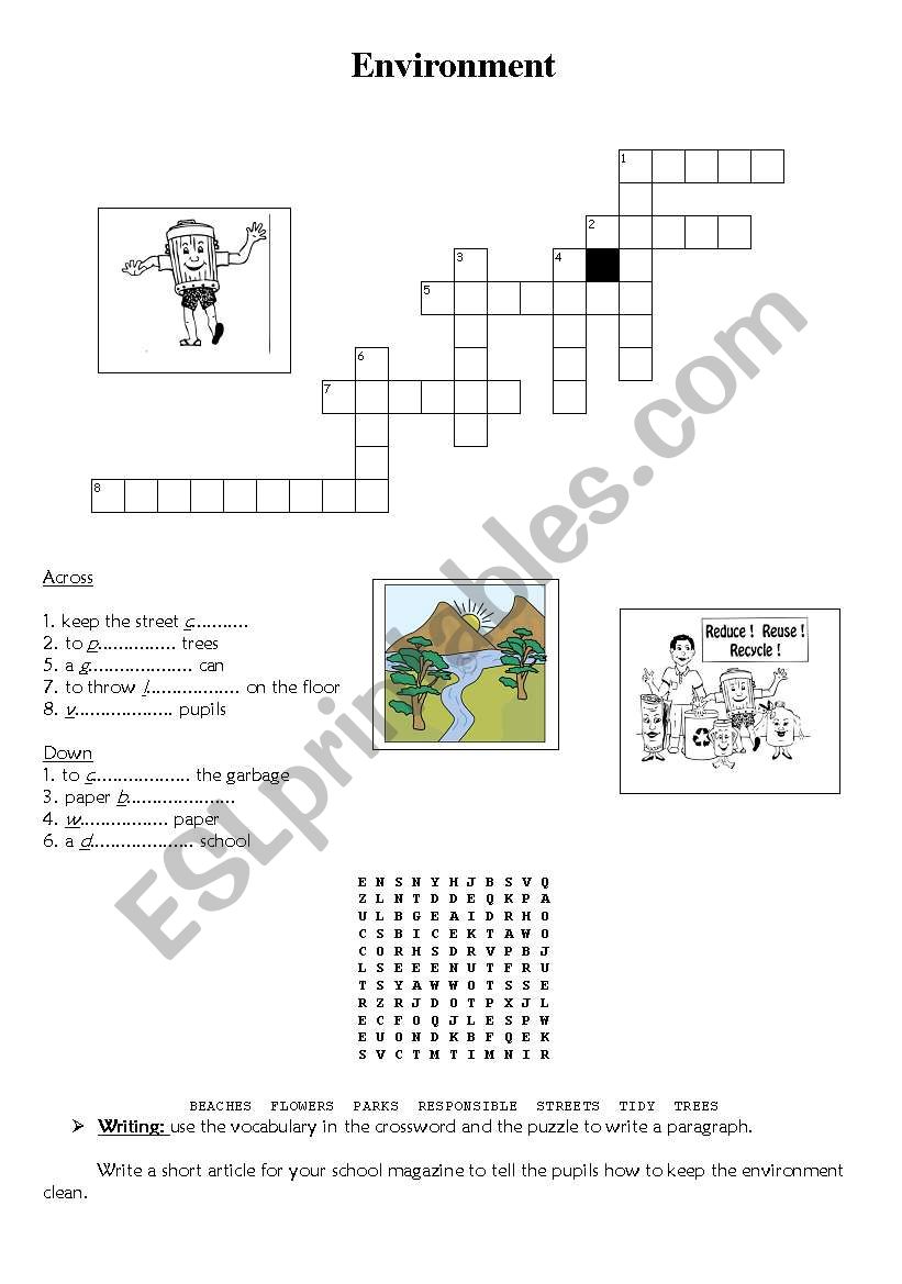 Environment: crossword+puzzle worksheet