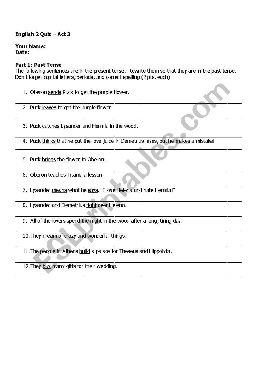 Irregular Past Tense Worksheet