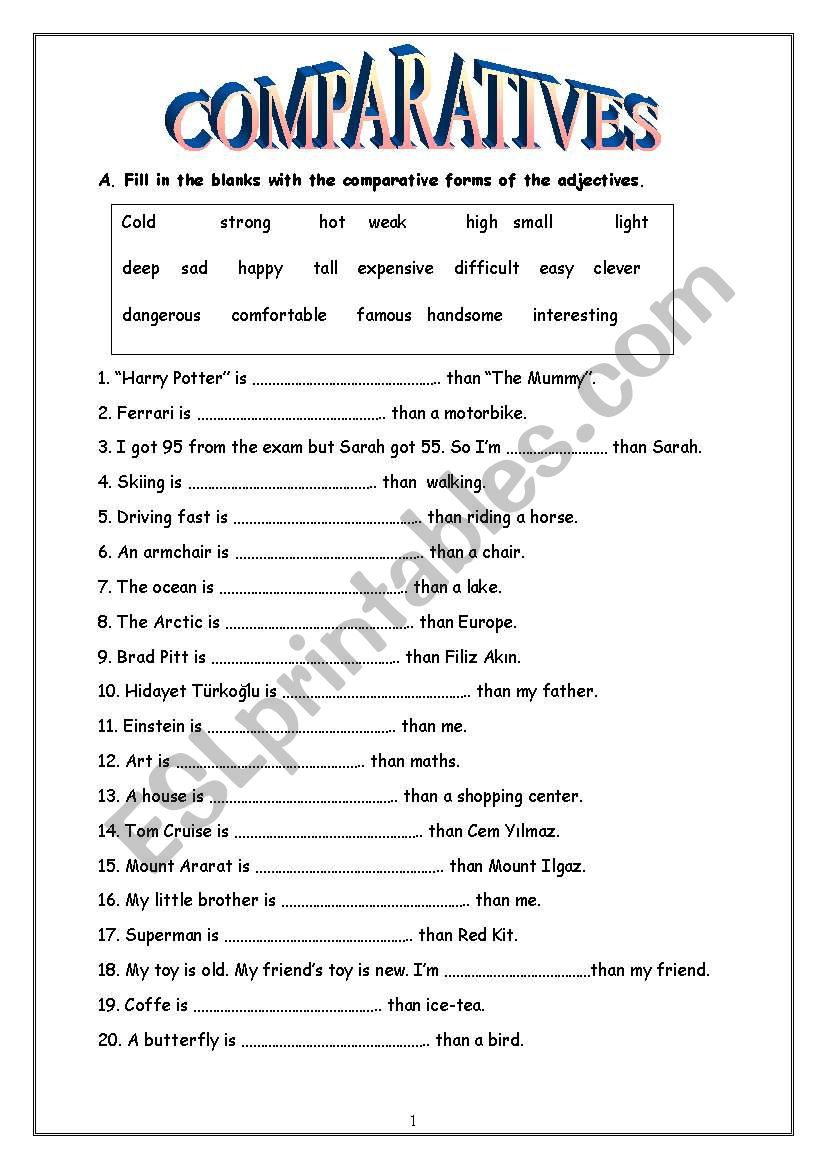 COMPARATIVES worksheet