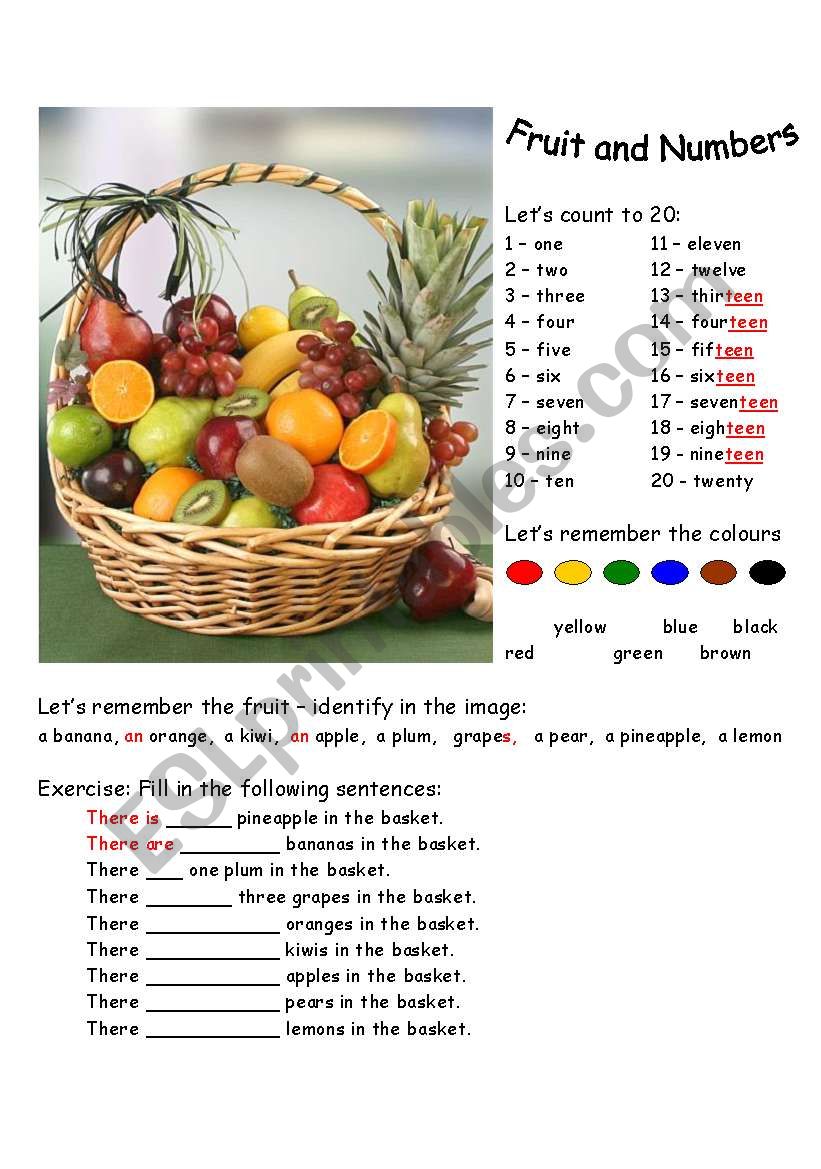 Fruit and Numbers worksheet