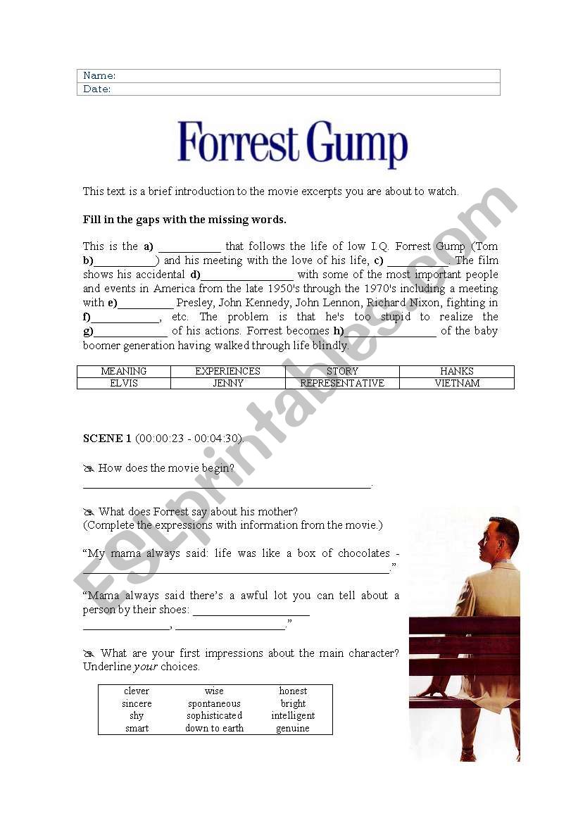 Forrest Gump - analysing some excerpts from the DVD