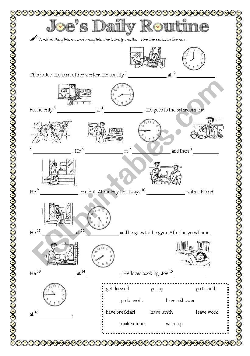 Joes Daily Routine worksheet