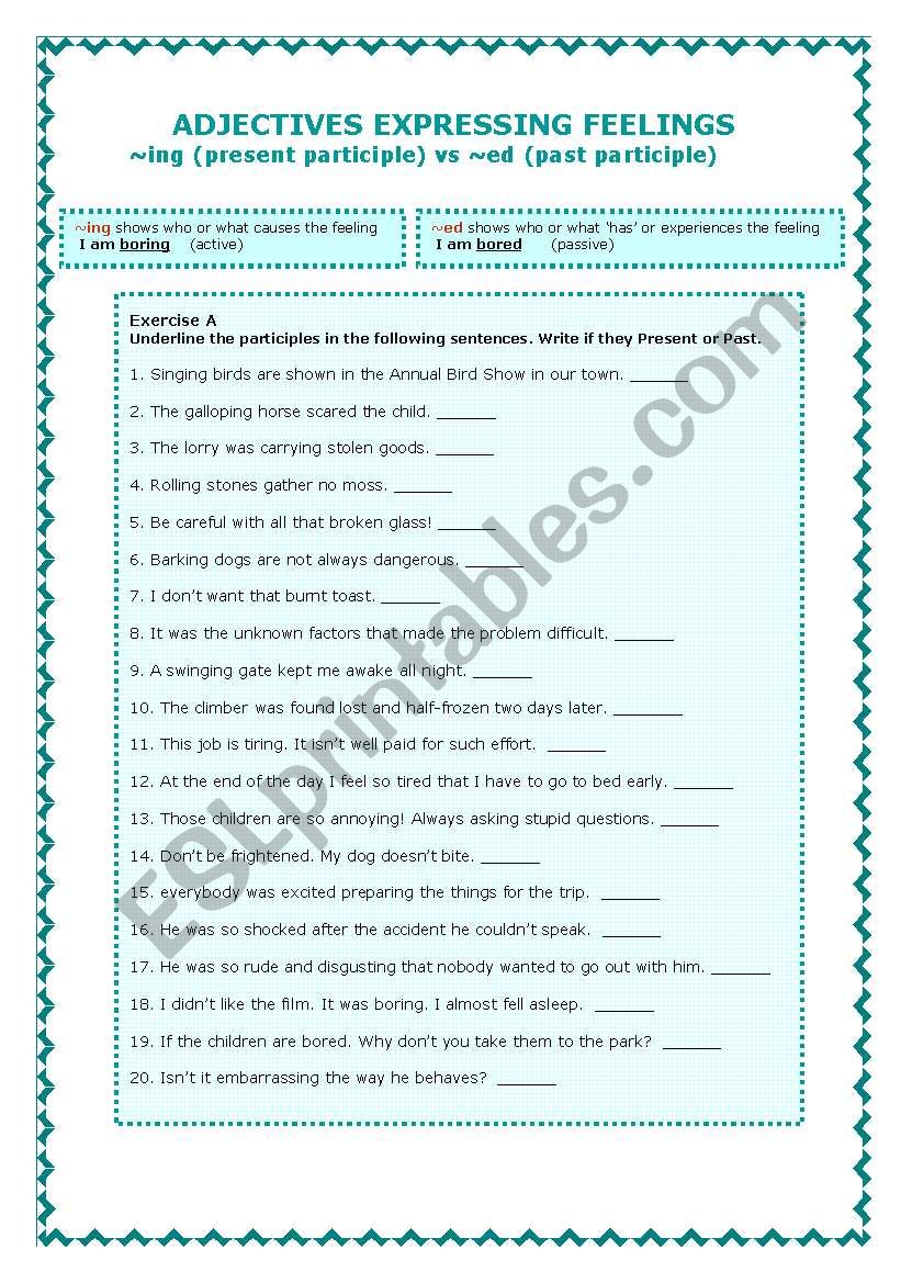 Present and Past Participles worksheet