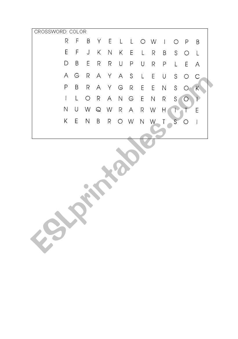 Crossword- colours worksheet