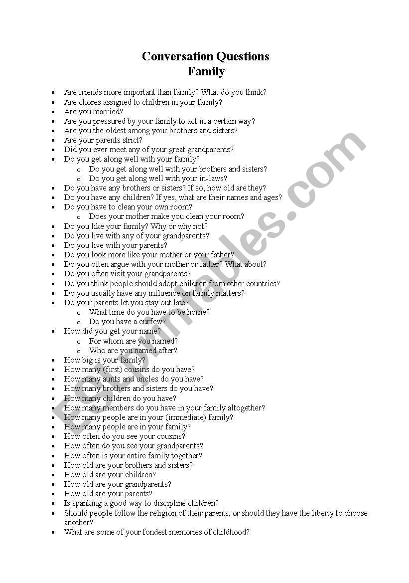 family conversation worksheet