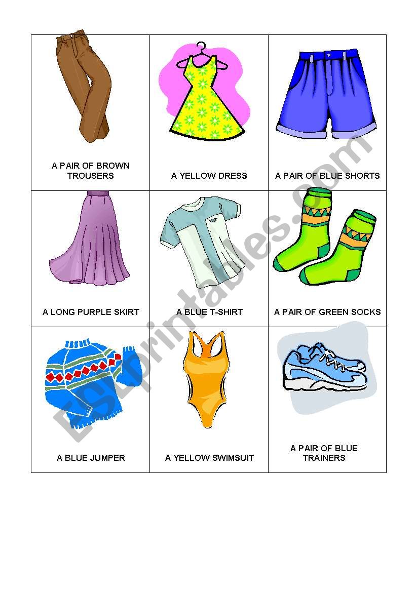 Clothes Bingo Boards 1-3 worksheet