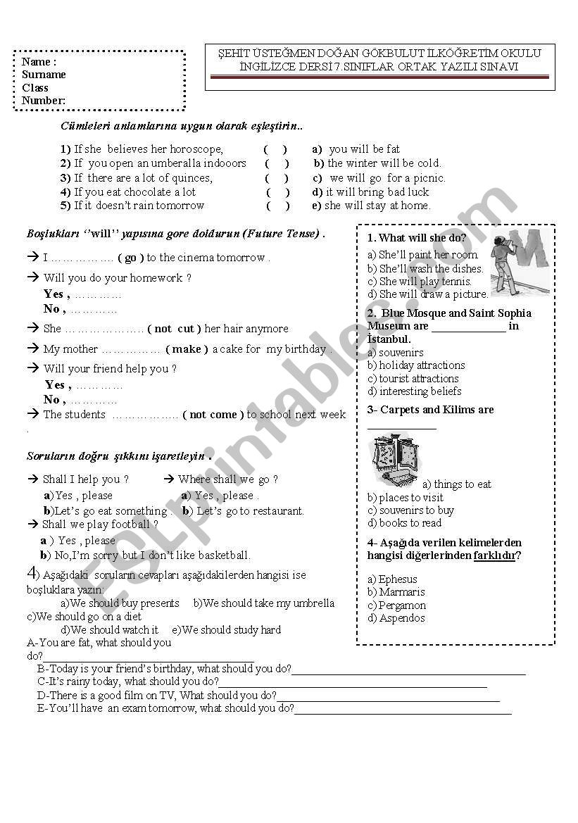 7. class examination worksheet