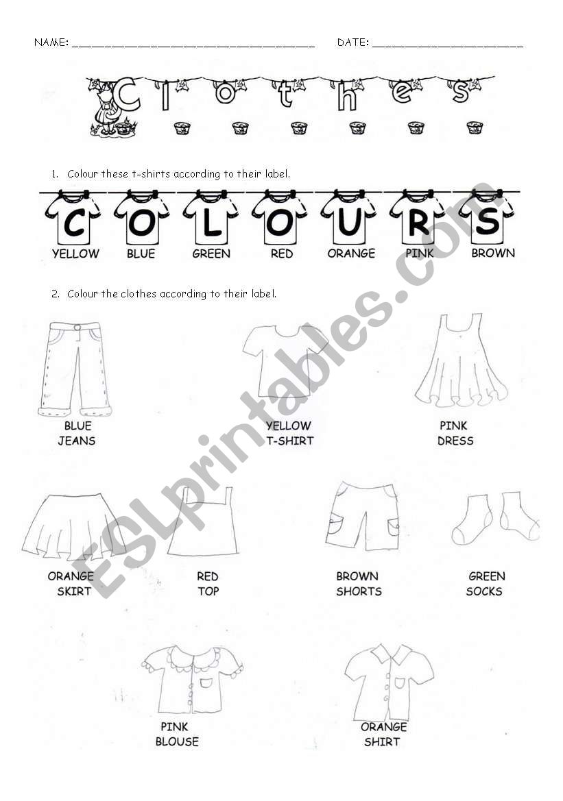 Clothes and Colours - Level 1 worksheet