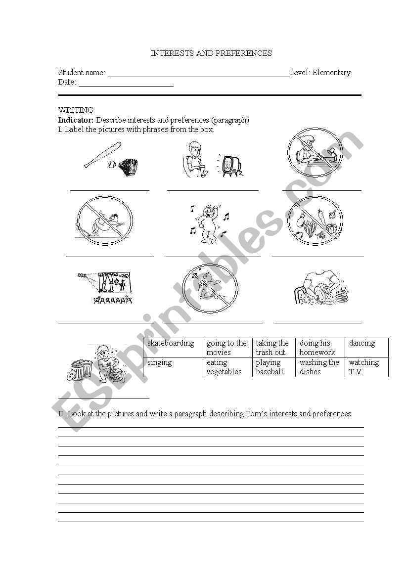 Writing about interests and preferences