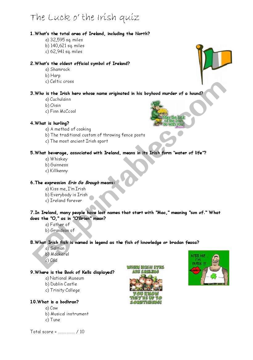 Ireland Quiz worksheet