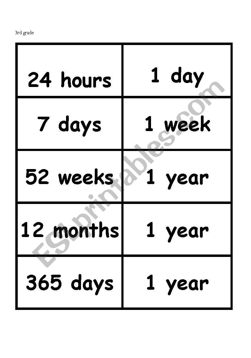 Equivalent time mathcing game worksheet