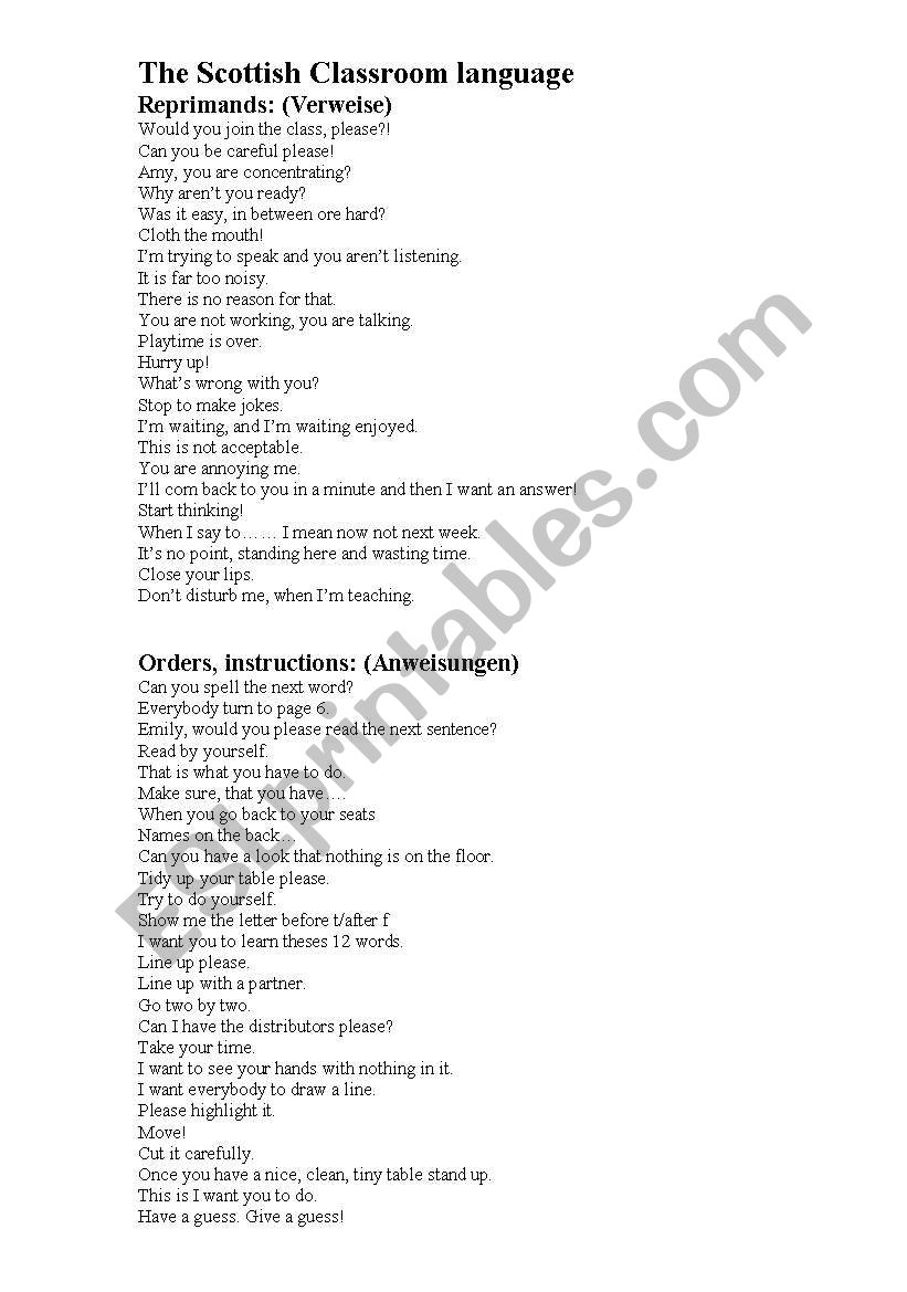 classroomlanguage worksheet