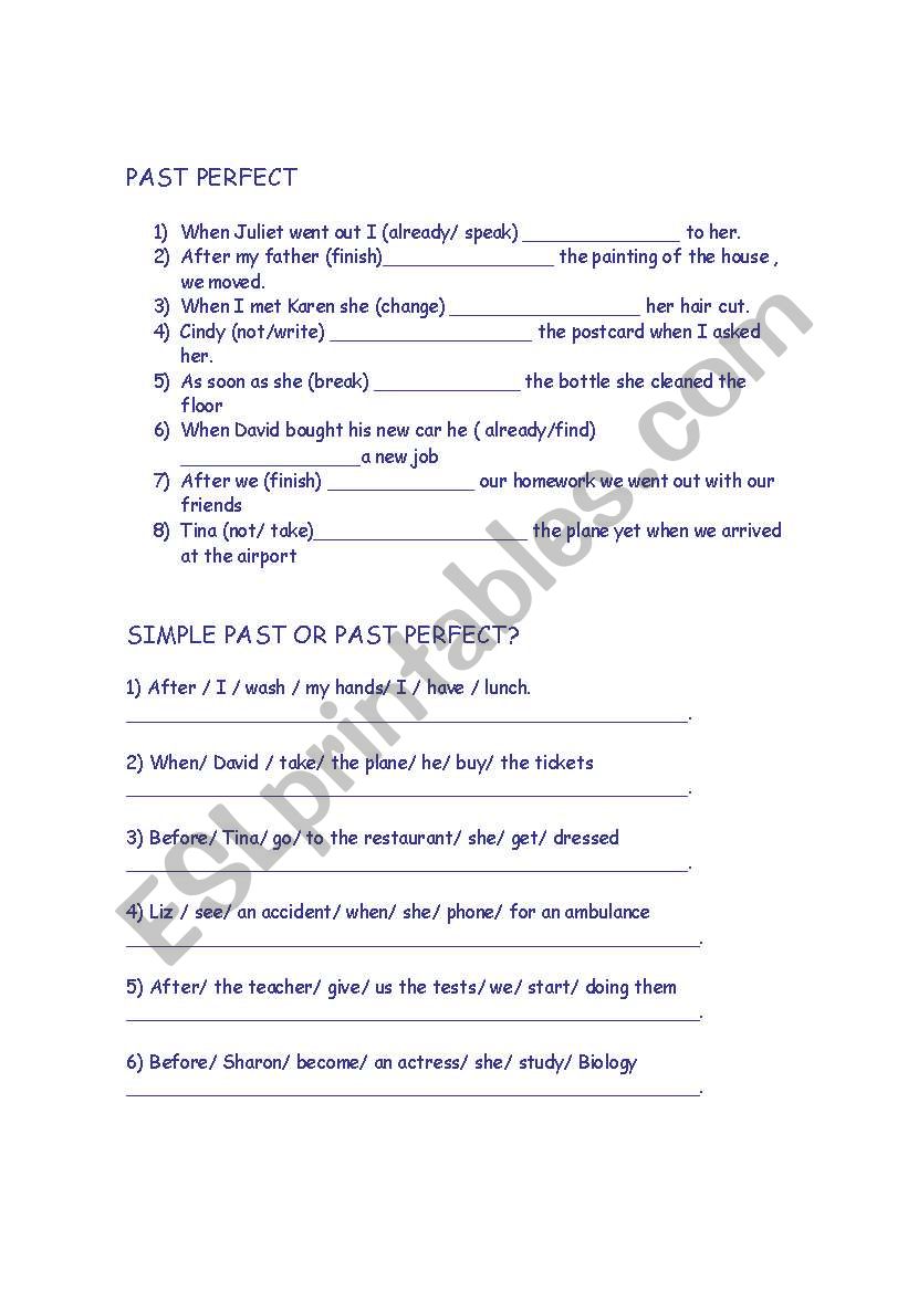 PAST PERFECT AND SIMPLE PAST worksheet