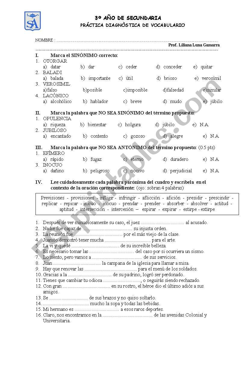 vocabulary worksheet