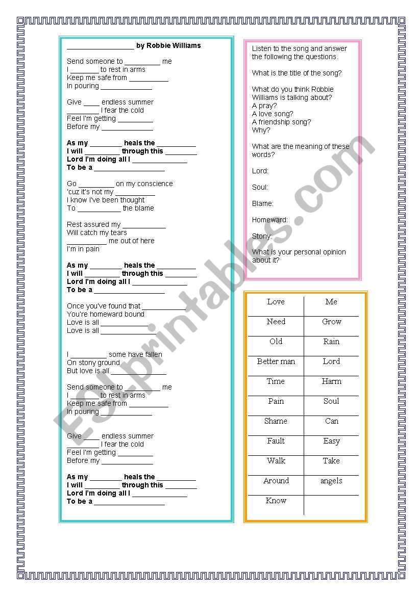 better man song worksheet