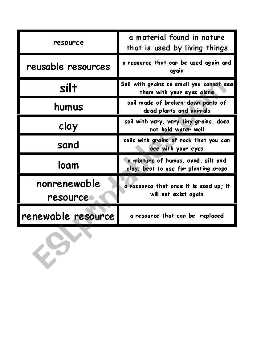 soil defintions matching game worksheet