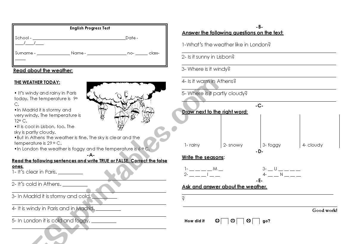 Progress Test (weather) worksheet