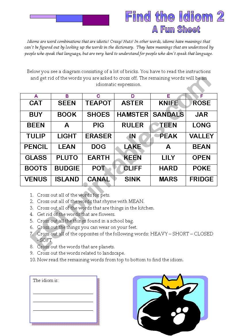 Find the Idiom 2 worksheet